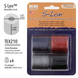 The Beadsmith S-Lon Bead Cord – .5 mm Twisted Nylon Cord for Stringing, 4-Pack, Pebble Stone Mix, TEX210, 77 Yards per Spool