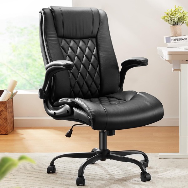 Marsail Executive Office Chair with Flip-up Armrests,PU Leather Ergonomic Desk