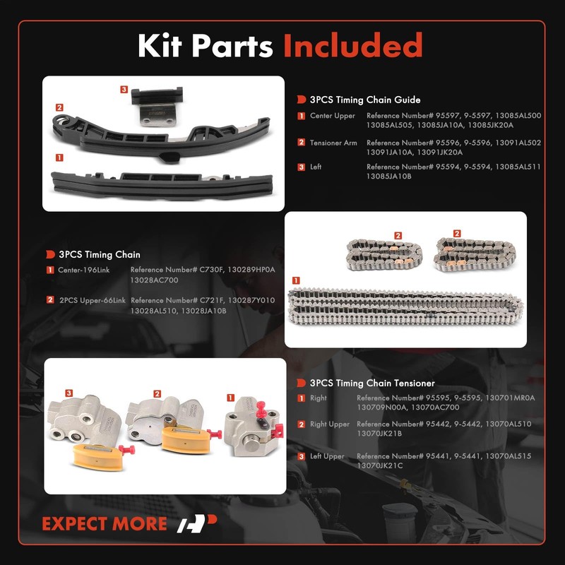 A-Premium 9PCS Engine Timing Chain Kit W/Tensioner & Guide Compatible