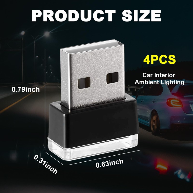 Ziciner 4 PCS USB LED Car Interior Atmosphere Lamp, Portable