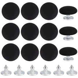 BENECREAT 12 Pcs 0.55 Inch Baseball Cap Button, Top Replacement Hats Button Black Cloth Covered for Hat Replacement Repair Jeans Blouse Sewing