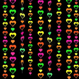 6 Packs UV Heart Paper Neon Garland Streamers Decorations for Glow Party UV Reactive Black Light Favors Glow in The Dark Supplies for Baby Shower Wedding Birthday Bridal Shower Bachelorette Garlands