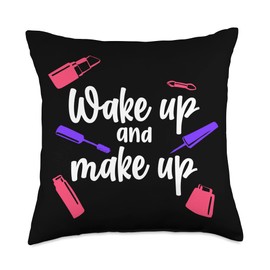 Wake Up Make Up Artist Cosmetics Beauty Makeup Lipstick Throw Pillow
