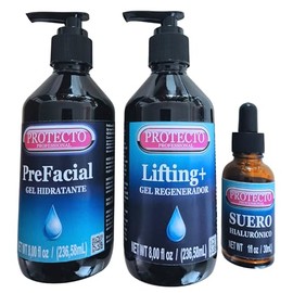 Protecto Professional Kit Facial Aesthetic con Aloe Vera e Ácido Hialurónico, Prefacial Humectante, Facial Regenerador, Suero Concentrado, Compatible con Microcorriente
