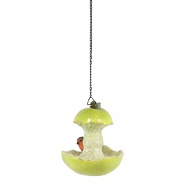 Ebros Green Pear Fruit W/ Perching Finch Bird Feeder W/ Hanging Chains Figurine