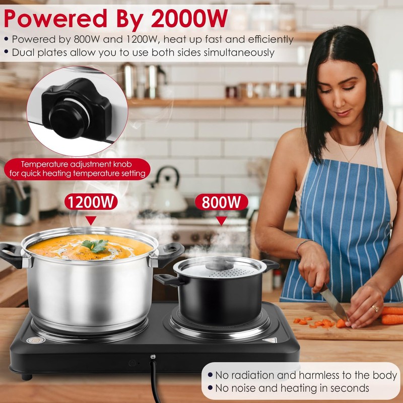 Wilytyres Electric Hot Plate, 2000W Infrared 2 Burner, Portable Dual