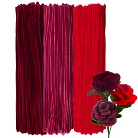 GUWINA 300Pcs Red Pipe Cleaners Craft Bulk, 12'' Long 0.3'' Thick Fluffy Chenille Stems Set, 3 Assorted Colors Fuzzy Sticks for DIY Art, Making Flowers & Festive Decorations (Gradient Red)