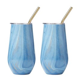 Cambridge Blue 2 Pack of 16 oz Geode Decal Wine Tumblers with Stainless Steel Straw, 0