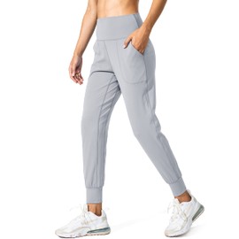 G Gradual Women's Joggers High Waisted Yoga Pants with Pockets Loose Leggings for Women Workout, Athletic, Lounge (Bright Grey, Large)