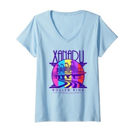 Womens Olivia Newton-John Xanadu Roller Rink Rainbow Logo V-Neck T-Shirt
