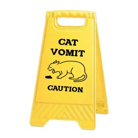 Cat Vomit Caution Sign Cat Gifts, Humor Joke Phone Stand Desks Decor, Hidden Small Mirror, Gag Fun Gift for Men Women Coworker Male Leader Boss, White Elephant Gifts