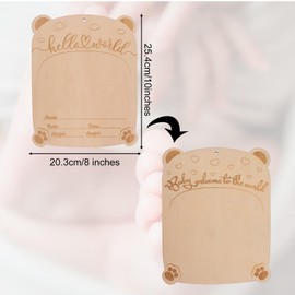 Gosknor Baby Announcement Sign, 10x8 Inches Wooden Hello World Newborn Name Sign with Bases Welcome Birth Announcement Plaque for Photo Props Baby Shower Hospital Nursery