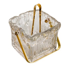 Creative Co-Op 24-Ounce Textured Glass Ice Bucket with Handle and Tongs, Clear/Gold