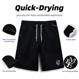 MEILONGER Boys Swim Shorts Swim Trunks for Kids Quick Dry Beach Board Shorts Swimwear Bathing Suits Size 8,10-12,14-16,18-20(Black,8)