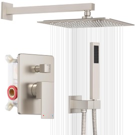 ESNBIA Shower System,10 Inches Shower Faucet Set with Pressure Balance Valve, Rain Shower Head with Handheld Spray Combo, Brushed Nickel