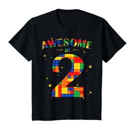 Kids Building Blocks Bricks Awesome at 2 Years Old Birthday Boy T-Shirt