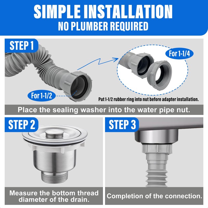 Cinsda Double Sink Drain Kit, Flexible Sink Drain Pipe 1-1/2