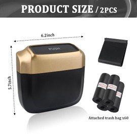 IHOTDER 2PCS Car Trash Can with Lid + 60PCS Garbage Bag,Mini Trash Can Car Interior Accessories,Multifunctional ABS Car Organizers and Storage (Gold)