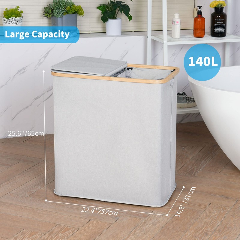 efluky Laundry Hamper with Lid, Double Laundry Hamper with 2