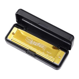 10 hole harmonica, silver full scale metal mini C-key harmonica, suitable for adults, Thanksgiving and Christmas back to school gifts (Gold)