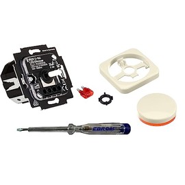 Busch Jäger 6523U-102 LED Rotary Dimmer LED Dimmer with Dimmer Disc Central Plate 2115-212 in DURO2000 Glossy Cream White Includes EBROM Phase Tester for Mounting the Dimmer (6523 U - 102)