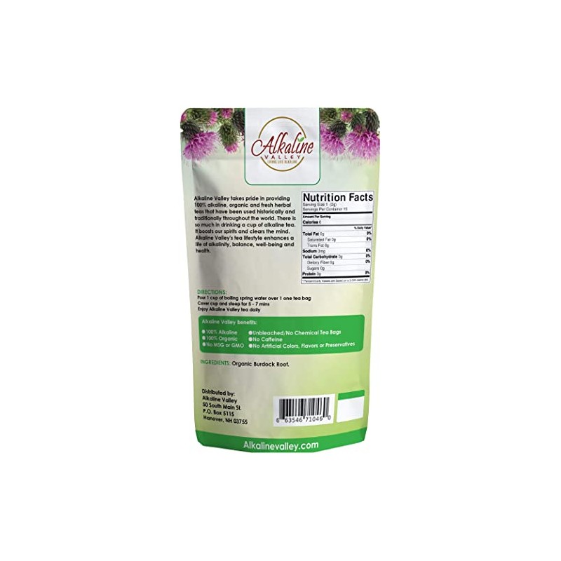 Burdock Root Tea Organic - 100% Alkaline - 15 Unbleached/Chemical-Free