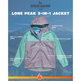 Eddie Bauer Boys' Rain Jacket - Lone Peak Waterproof 3-in-1 Insulated Windbreaker Coat with Removable Fleece Lining (5-20), Size 5-6, Pastel Lilac