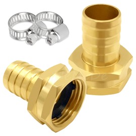 Uenede 2PCS Brass 3/4" Barb x 3/4"GHT Female Garden Hose End Connector Splicer Mender Repair Fitting Include Clamps