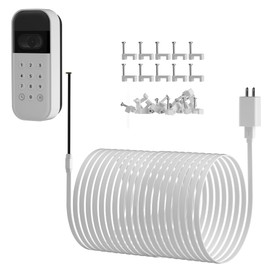 20ft/6m Outdoor Power Cable & Adapter for myQ Smart Garage Door Video Keypad – Weatherproof, Flat Cable, Continuous Charging, Includes 30 White Mounting Nails