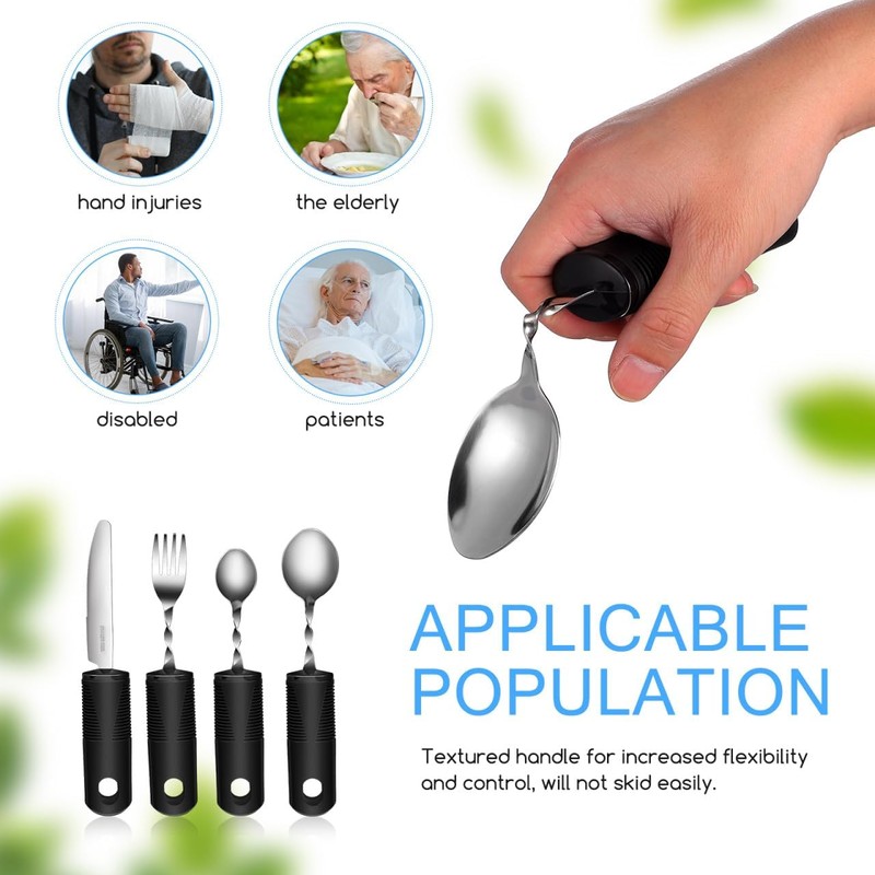 SOLUSTRE Adaptive Utensils Set 4-Piece Bendable Tableware with Non-Slip Textured