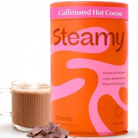 Steamy- Caffeinated Hot Chocolate Cocoa Energy + 8g of Collagen Protein, Coffee Alternative | 100mg of Natural Caffeine | L-Theanine & MCT Powder