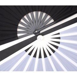 HONSHEN 2 Pack ABS Large Rave Clack Folding Hand Fan/Traditional Chinese Arts Folding Fans,complimentary exquisite fabric bags for　Party, Dance, Performance Decorations and Gifts (white+black)