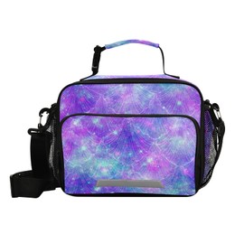Kcldeci Purple Mermaid Galaxy Print Insulated Lunch Bag for Men Women Magic Rainbow Fish Tail Reusable Lunch Box Cooler Adult Lunch Bag Organizer with Adjustable Shoulder Strap