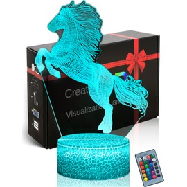 DAHEYMA Horse Night Light,16 Colors Changing, LED Illusion Horse 3D Lamp with Remote Control,Gift for Boy,Bedroom Decoration