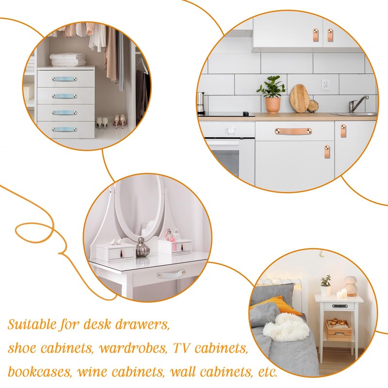 LEREATI 4 Pack Leather Drawer Pulls Gray Cabinet Handles Single