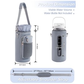 RHDZO Water Bottle Carrier Bag with Strap Insulated Water Bottle Holder with Phone Pocket and Handle 32oz 40oz 50oz Water Bottle Sleeve for Walking Hiking, Blue Gray