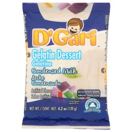 D'Gari Gelatin, Pack of 5 Assorted Flavors, 4.2oz each: 1-Condensed Milk, 1-Crystal, 1-Coconut, 1-Pineapple, 1-Strawberry.