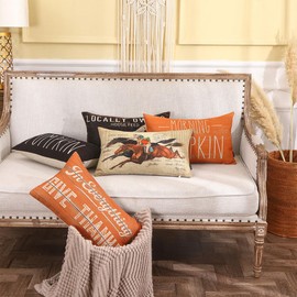 TRENDIN Horse Pillow Cover 12X20 for Couch Horse Race Decor Lumbar Linen Cushion Case Sofa Vintage Home Decorations PL1097TR