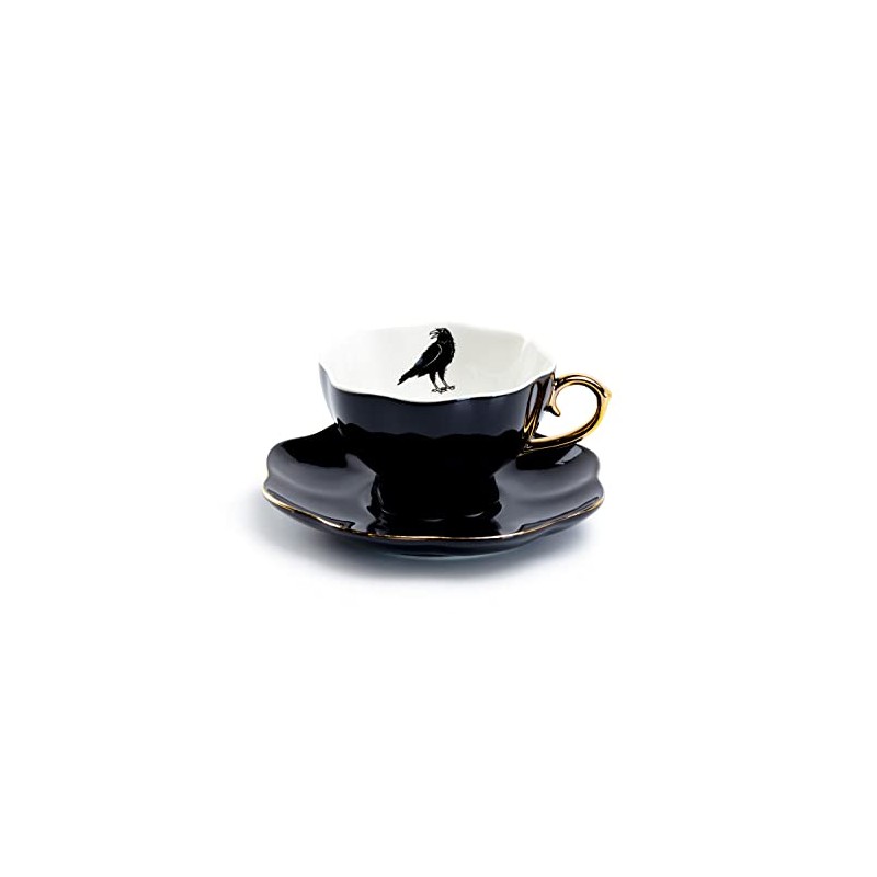 Grace Teaware Raven Black Fine Porcelain Tea Cup and Saucer