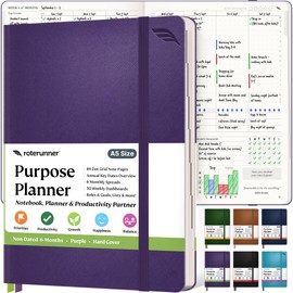 Roterunner Purpose Planner Notebook A5 5.8”x8.3” Undated Daily Planner 2024-2025 Daily Weekly and Monthly Productivity Goal Setting Tool for Work Home ADHD Planner for Adults Self Care Journal (Purple Hardcover)