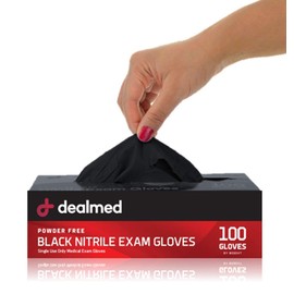 Dealmed Black Nitrile Exam Gloves – Disposable Multi-Purpose Use Medical Gloves Use for First Aid and Medical Facilities, 100 Count (Large, Pack of 1)