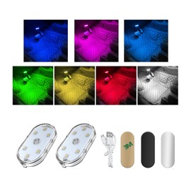 povtii 2 PCS Wireless Led Lights for Car Interior, 7 Colors Magnetic Auto Ambient Light with 6 Bright LED Lamp Beads, USB Rechargeable Vehicle Led Night Light, Car Accessories (Colorful)