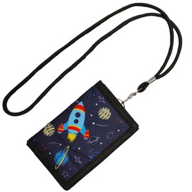 Space Motif Children's Neck Pouch, Purse, Boys Purse, Metal Chain Boys for Hanging, Children's Purses with Lanyard, for Teenagers, Girls, blue, does not have