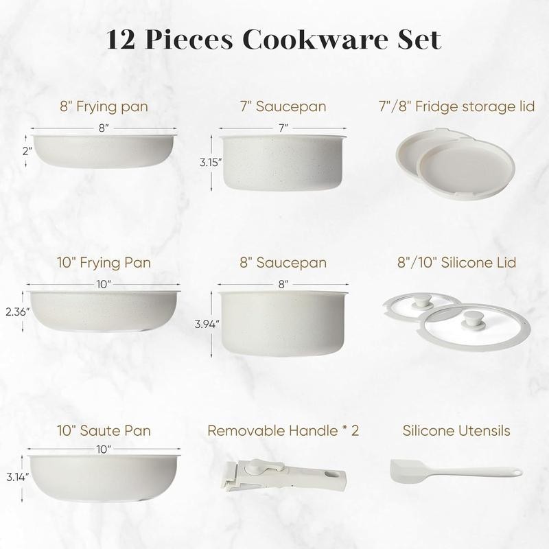 [LIVE] 12-Piece Ceramic Nonstick Cookware Set, Detachable Handle Pots and