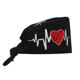 Heart ECG Adjustable Working Cap Breathable Unisex Women Men Elastic Bandage Tie Back Hats Scrub Nursing Doctor Surgeon Cap