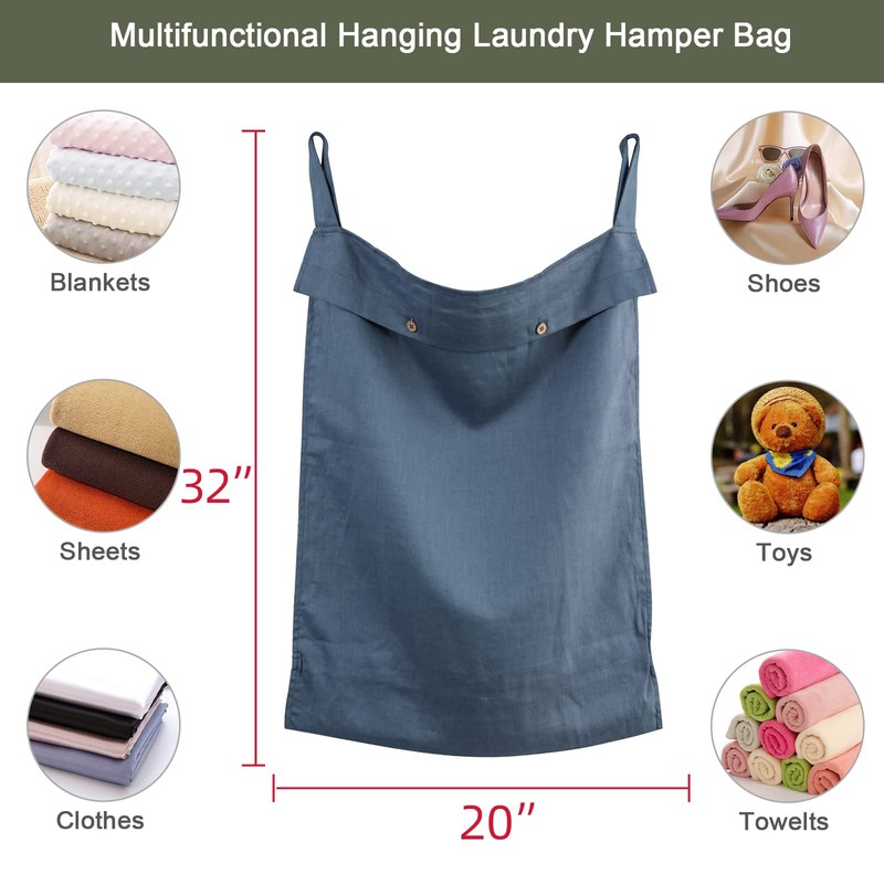 Linen Hanging Laundry Bag, 100% Linen Over The Door Laundry