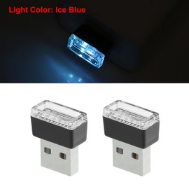 X AUTOHAUX 5pcs Ice Blue Mini USB LED Light Universal Car Interior Brightness USB Night Light Portable Ambient Lighting for Car Decoration