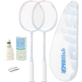 MBFISH Badminton Racket Set with 2 Carbon Fiber Rackets, 3 Shuttlecocks, 2 Replacement Racket Grip Tapes and 1 Badminton Bag - Perfect for Beginners & Outdoor Games 4U Unicorn 2P