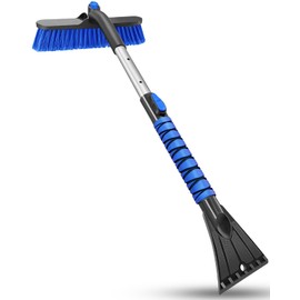 Auccutro Ice Scraper Brush for Car Windshield, 33.5'' Aluminum Extendable Snow Brush for Car Window with Foam Grip and 360° Pivoting, Soft Broom Head for SUV Truck Auto Vehicle Accessories