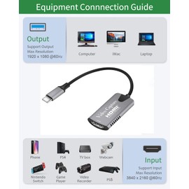 Zhongkaifa HDMI to Type-C Video Capture Card, Free Drive 4K 1080P Type-C HDMI to USB-C, Portable Converter for Game Recording Live Broadcasts Phone Console